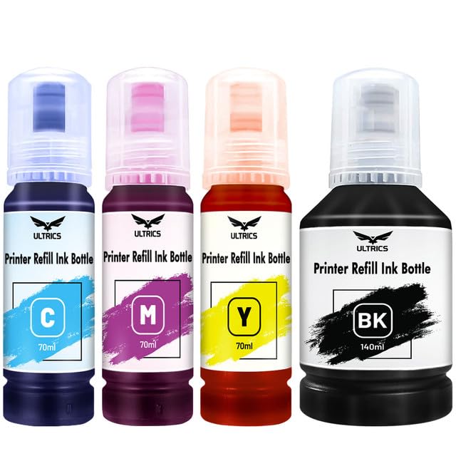 ULTRICS Printer Refill Ink, Universal Bulk Refillable Ink Kit for CISS Systems and Refilling Ink Cartridges Compatible with Epson Canon Brother Dell HP Lexmark Kodak Xerox - BK 140ml, C M Y 70ml Each