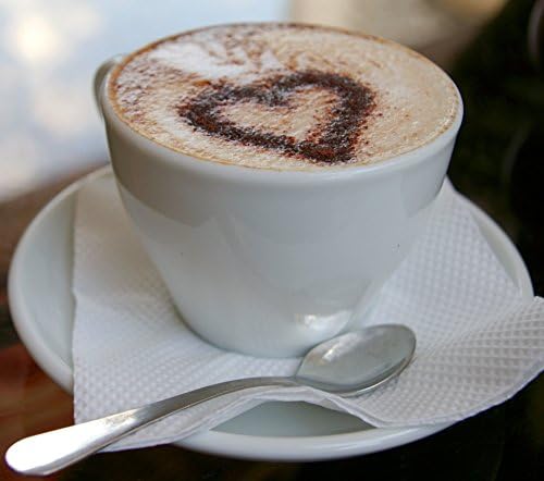 Valentine's Day Greeting Cards - Cafe Amour - CA100. Business Greeting Card with an Image of Espresso with a Cinnamon Sugar Heart. Box Set Has 25 Greeting Cards and 26 Sky Blue Colored Envelopes.