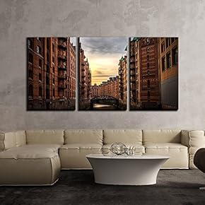 3 Piece Canvas Wall Art - Landscape with European Buildings - Modern Home Art Stretched and Framed Ready to Hang - 16"x24"x3 Panels