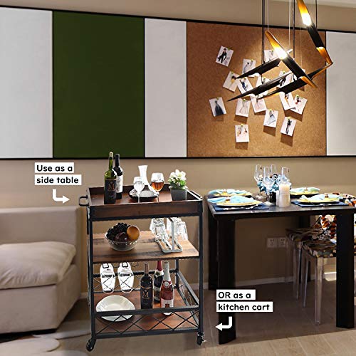 charaHOME Solid Wood Kitchen Serving Carts Rolling Bar Cart with 3 Tier Storage Shelves Kitchen Island Cart with Wine Glass Holder,Handle Racks,Lockable Caster Liquor Cart Removable Top Box Container