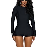 THLAI Long Sleeve Jumpsuits for Women Crew Neck Bodycon Short Jumpsuits Sexy Romper Club One Piece Outfits
