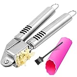 Stainless Steel Garlic Press By DigHealth(TM), Crush and Mince Garlic Cloves & Ginger Easily, Epicurean Garlic Masher and Squeezer, with Silicone Garlic Peeler Tube and Cleaning Brush, Ergonomic