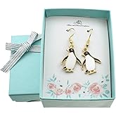 Penguin Enamel Earrings | Dangle Earrings | Gold Stainless Steel | Gift for Her