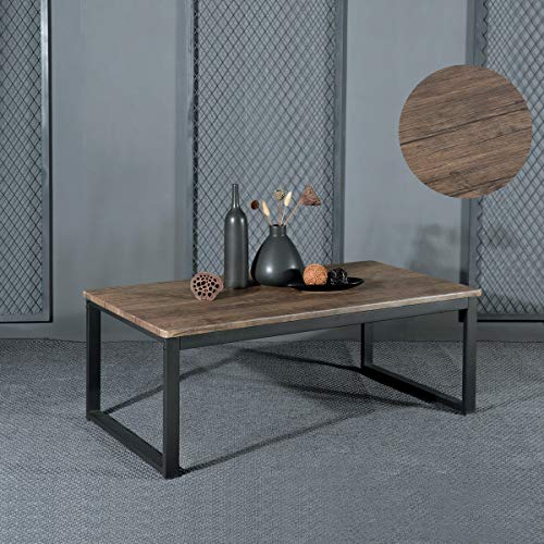 Aingoo Rustic Coffee Table with Metal Frame for Living Room Garden 43", Dark Brown CT-01