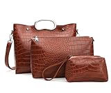 Shoulder Bags Women Tote +Messenger Bag +Purse 3 Piece bags (Brown)