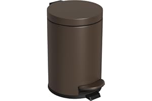 Cesun 1.2 Gallons Small Brown Trash Can, Bathroom Garbage Can with Lid and Foot Pedal, Mini Round Wastebasket for Bathroom, Bedroom, Office, 4.5 Liters / 1.2 Gallons, Brown