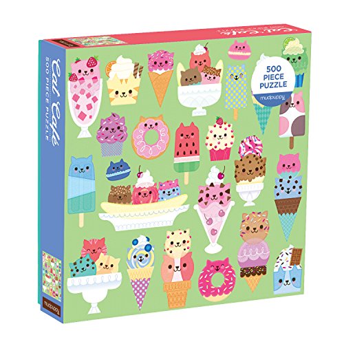 Mudpuppy Cat Cafe 500pc Puzzle - Finished Puzzle Measures 20 x 20 - Features Adorable whacky Illustrations of Adorable Cats as Colorful Desserts