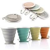 ME.FAN Silicone Collapsible Travel Cup - Silicone Folding Camping Cup with Lids - Expandable Drinking Cup Set - BPA Free, Portable, Graduated [9.22oz]
