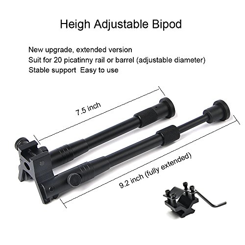 bestsight Tactical Foldable Bipod for Rifle 20mm Picatinny Rail with Rifle Barrel Mount Adjustable Height 7.5-9.2 inches Hunting Black