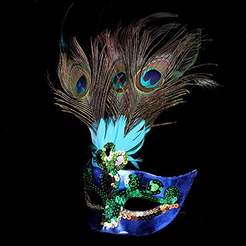 BLUE GARLIC Womens Peacock Feather Mask for Masquerade Costume Party Halloween Cosplay Accessory