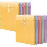 Plastic Envelope File Folder with Button String Tie Closure, 10 Pack Reusable Document Folder Sorting Preservation Privacy for Home Office Organization