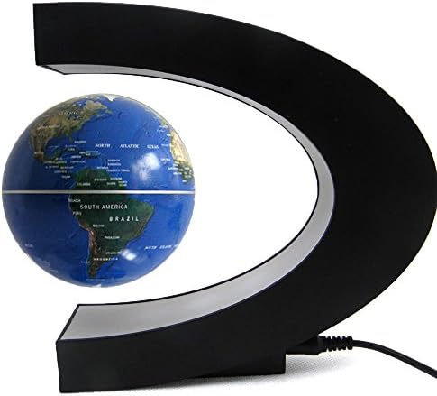 Happy Hours C Shape Magnetic Field Levitation Floating Globe World Map LED Light Lamp Home Desktop Decoration Gift, Blue