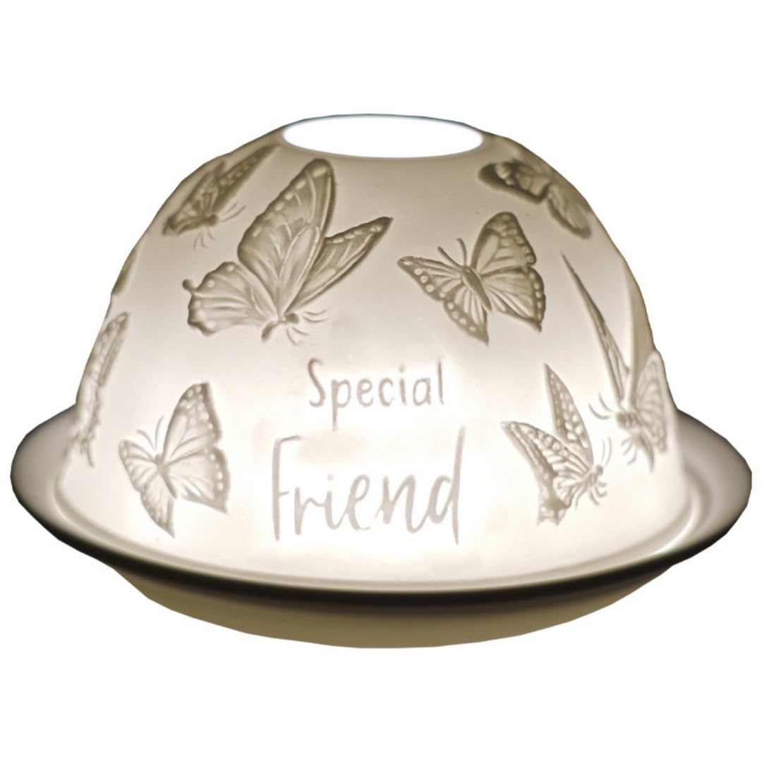 Cello Porcelain Tealight Holder Dome - Special Friend Butterfly Design with 3D Projection Image Loving Message Scented Unscented LED Lights Candle Wax Warmer Ornament Mom Daughter Gifts Women Present