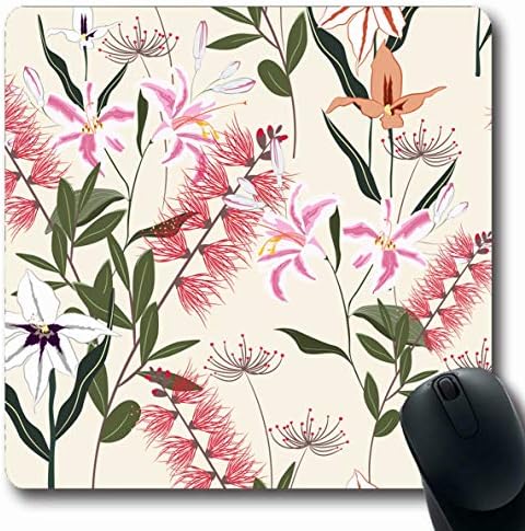 LifeCO Computer Mousepad Summer Aloha Tropical Plants Royal Lilies Exotic Orchid Abstract Green Banana Beach Bird Design Oblong Shape 7.9 x 9.5 Inches Oblong Gaming Non-Slip Rubber Mouse Pad Mat