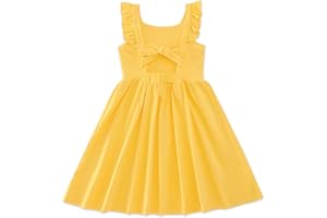 ALLIFLY Little Girls Tie Back Dress Kids Vintage Sundress Casual Sleeveless Dresses 3-7 Years