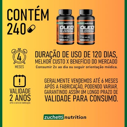 Kit 2 Potes Óleo de Semente de Abóbora 240 Capsulas Softgel Saúde Homem Zuchetti Nutrition