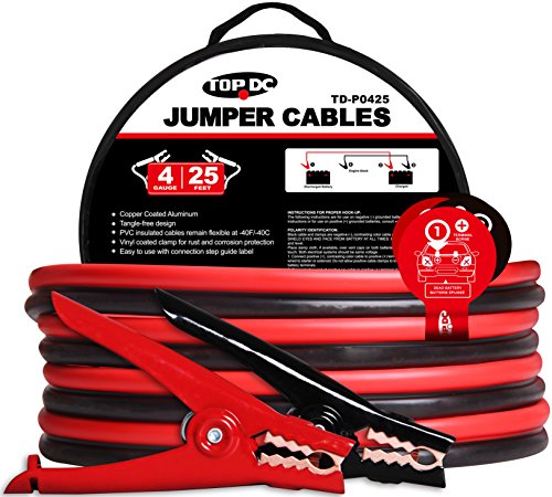 TOPDC Jumper Cables 4 Gauge 25 Feet Heavy Duty Booster Cables with Carry Bag (4AWG x 25Ft)