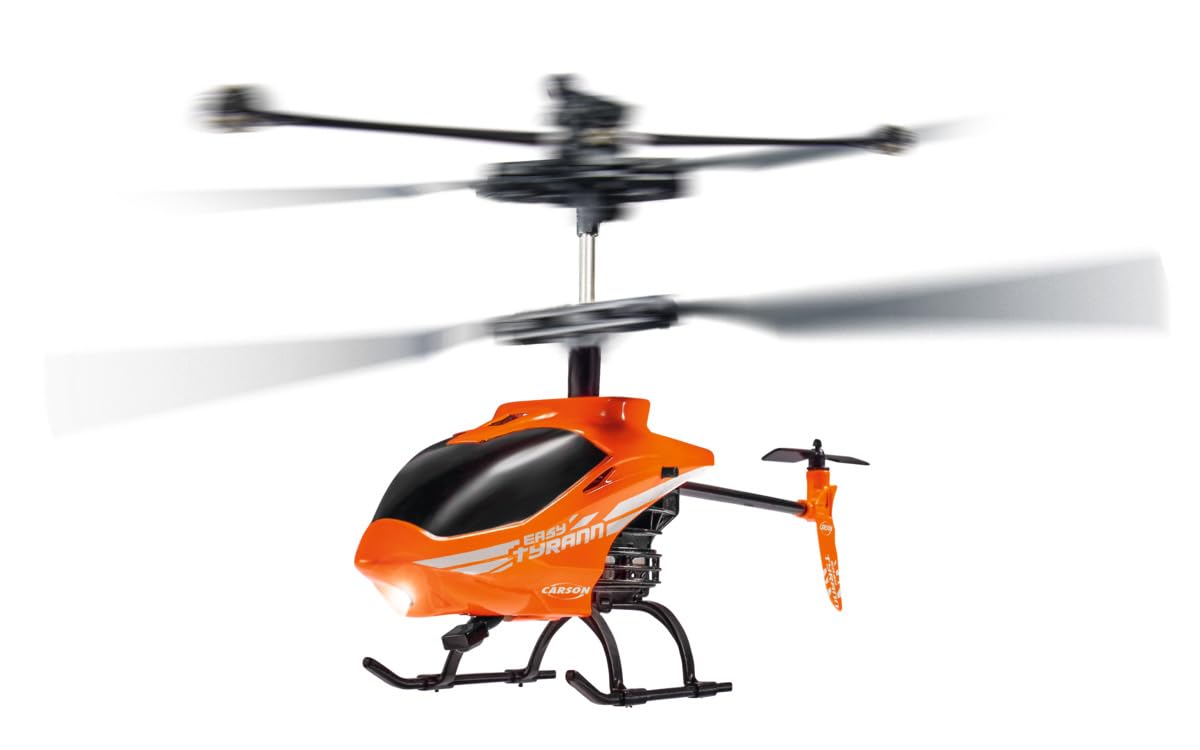 Carson 500507155 Nano Tyrann 230 Gyro IR 2CH 100% Ready to Fly, Remote Controlled Helicopter, RC Helicopter, Includes Batteries and Remote Control, Orange, Black, White