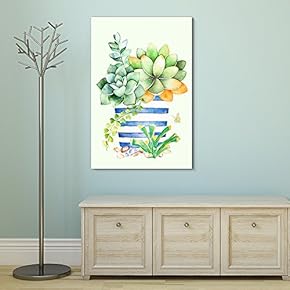 Canvas Wall Art Succulent Plants Series - Watercolor Style Plants in a Pot - Giclee Print Gallery Wrap Modern Home Art Ready to Hang - 12" x 18"