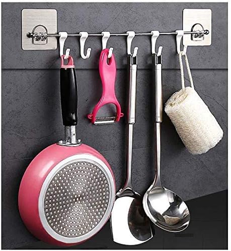 Ornamax ABS and Stainless Steel Multi-Functional 6 Groups Without Drilling Hook , Utensils Rack Holder Ceiling Wall Cabinet Hanging Rod Storage Organizer for Kitchen, Bathroom (40 cm)