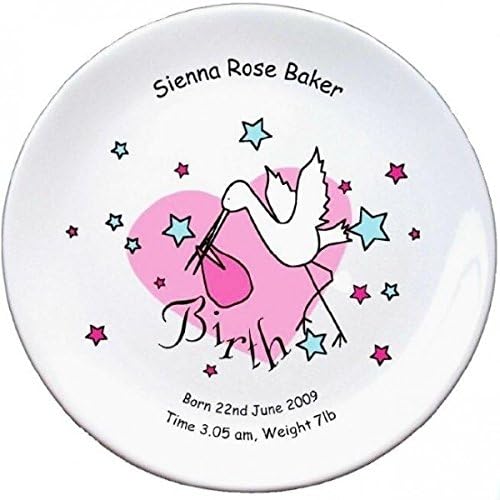 Personalised Stork Pink Birth 8" Bone China Coupe Plate