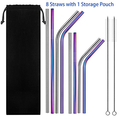 KISSWILL Stainless Steel Straws Set of 8 for 30oz 20oz Tumblers Cups Mugs, Metal Drinking Straws with Cleaning Brush for 30 20 ounce Yeti Ozark Trail Rambler Rtic.