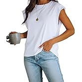 Women's Cap Sleeve Tank Top Crew Neck T Shirts Loose Fit Basic Summer Casual Tee Tops