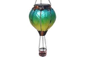 OUISJYER Hot Air Balloon Solar Lantern with Flickering Flame Hanging Solar Lanterns Outdoor Lights Waterproof Lanterns Decorative Garden Patio Yard Party Decor Green