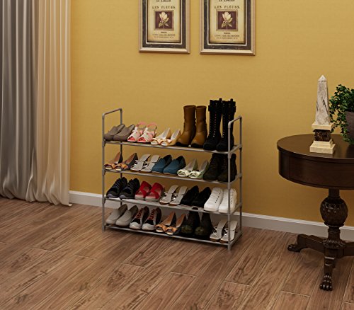 Homebi 4-Tier Shoe Rack Metal Shoe Tower 20-Pair Shoe Storage Organizer Unit Entryway Shelf Stackable Cabinet with 4 Tiers Durable Metal Shelves,35.6" W x 12.0" D x 33.27" H (Grey)