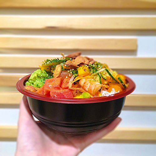 [150 count/set] Food Takeout Bowl With Lids: Perfect for Soup, Cereal, Rice, Sushi, Poke, Donburi Disposable Plastic Kitchen Bowls - Microwave Safe, Recyclable - Black Red - (24 Ounce) - Thumbnail 5