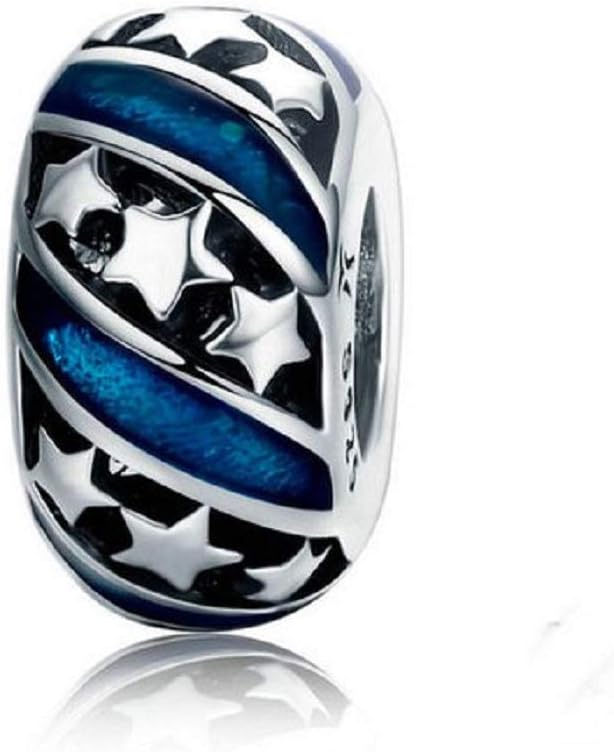FeatherWish 925 Sterling Silver Starry Night Blue Spacer Charm Compatible With Pandora Bracelet