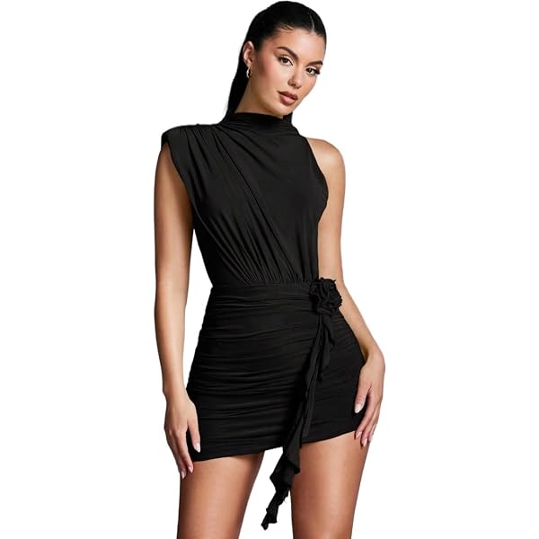 Women's Velvet Polka Dot Mini Dress - V-Neck, Long Sleeve, With Belt For Cocktail Party Or Fall - View #9