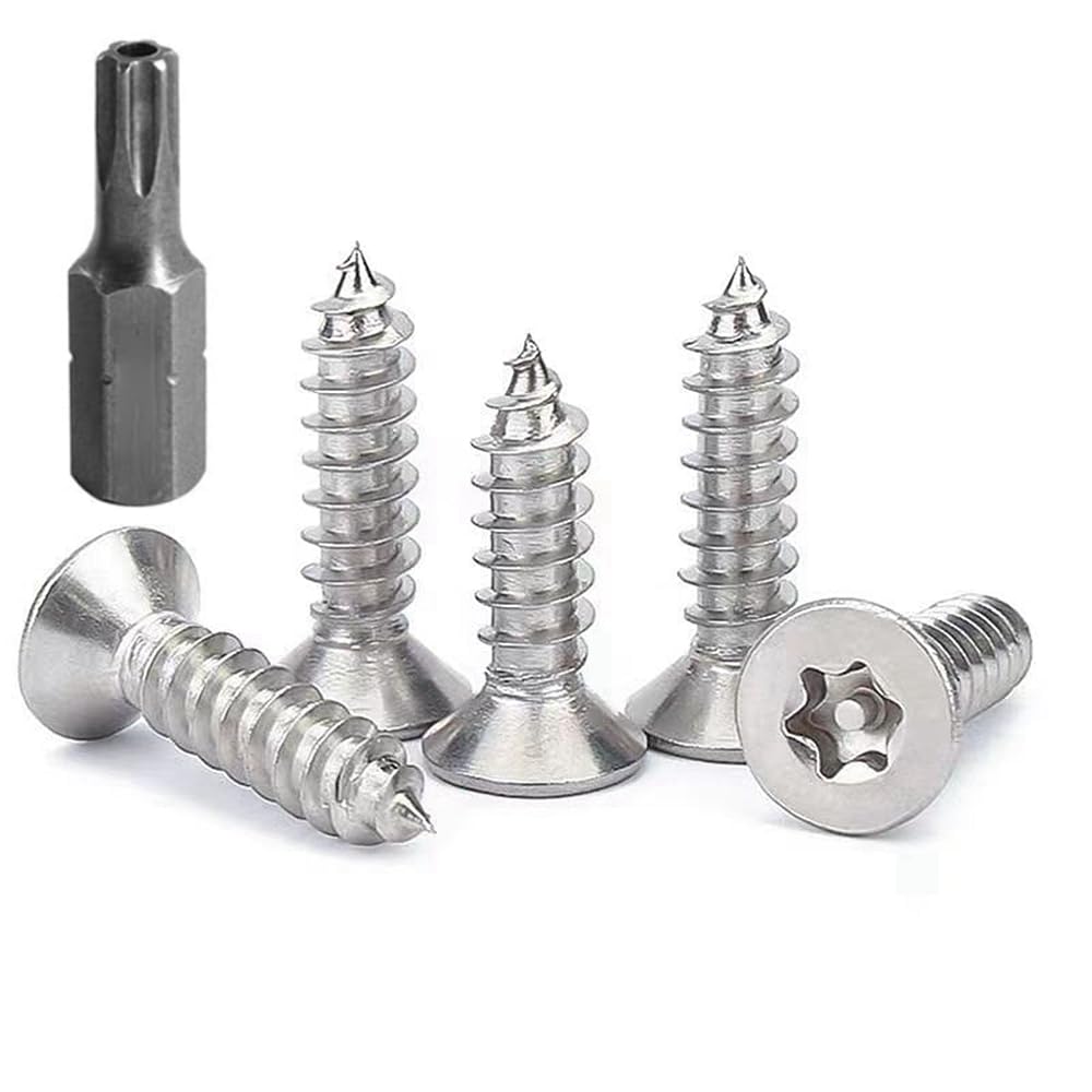 FarDeer Stainless Steel Flat Head Self-Tapping Screws M4/M5 Security Sheet Metal Screws Torx Anti-Theft Tamper Proof. (M4*25mm * 50pcs)