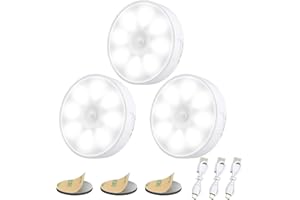 Electight Upgraded Motion Sensor Light, 8 LEDs, 3 Pack Rechargeable, 120 Detection, 3 Modes - Closet, Bedroom, Stair, Hallway Light - 6000K Cold White
