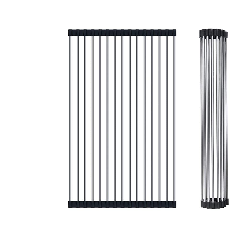 Roll-Up Dish Drying Rack, Over Sink Drainer Rack, Foldable Dish Drainers with Non-Slip Silicone and 304 Stainless Steel Pipe, Heat Resistant Multi-Use Dish Drainers,Dishwasher Safe,47 X 28cm