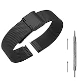 Pinhen 14mm Quick Release Watchband Mesh Stainless Steel Metal Watch Band Strap Bracelet for ASUS Zenwatch 3 / Pebble Time Round and Other Watches with 14mm Wide (Black)
