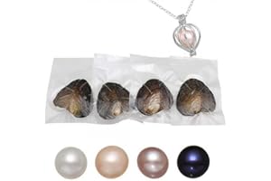 MAGNITT Freshwater Pearl Oyster Cultured Love Wish Round Pearls Various Shining Meaningful Color, Oysters with Pearls Inside with DIY Necklace Pearl Kit Gift for Women (7-8mm/4Pcs)