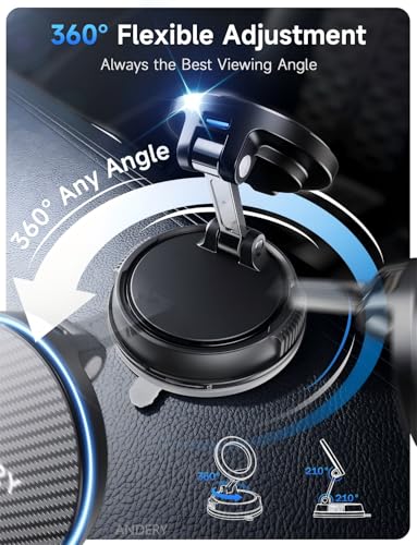 ANDERY Only for iPhone Magsafe Car Mount Charger [15W Fast Wireless Charging, 78+LBS Strong Suction, 2400gf Strong Magnetic] 360° Adjustable Car Phone Holder, Phone Holders for Your Car, Carbon Fiber