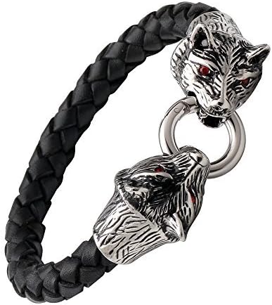 wolf Genuine leather Mens titanium steel Bracelet,for women girls men (f023)