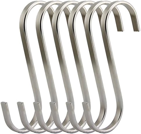 TSJ 12 Pack Small Flat S Hooks Solid Stainless Steel Kitchen Rod Hooks for Hanging Pots and Pans, Utensils, Plants, Flowers, Baskets, Towels