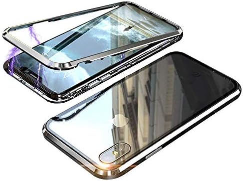 iPhone Xs Max Case,Magnetic Adsorption Case,Full Body Protection,Support Wireless Charge,Metal Frame,Lightweight Ultra Thin Clear Hard Tempered Glass Back Cover for Apple iPhone XS MAX 6.5 Inch,Silver