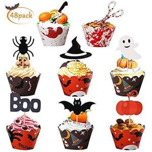 Toppers Magdalenas Cupcake - Adorno Murciélago Fantasma Calabaza Decoración de Halloween 48pcs - Tienda ONline - Envíos Baratos o Gratis