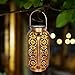 Petrala Solar Lantern Lights Outdoor Vintage Metal Hanging Lanterns 7 lumens Copper Brown with Handle for Garden Patio Table Valentine Gifts