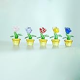 Mollytek 5PCS Mini Hand Blown Glass Figurines Collectibles Miniature Hand Blown Glass Ornaments Decor Assorted Cute Home Office Table Computer Car Dashboard Ornament (Rose)