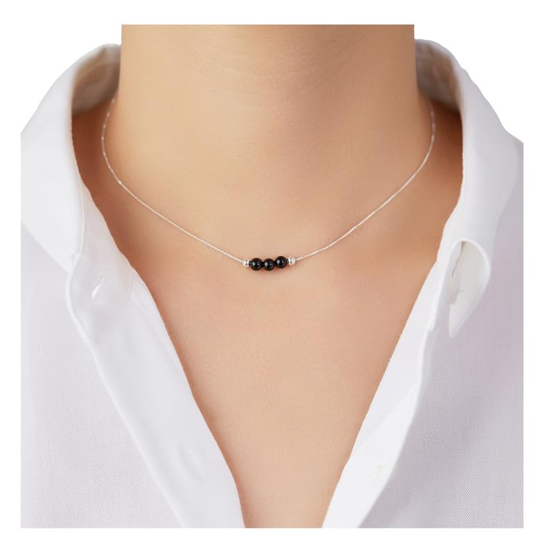 Photo 1 of Dainty Real Black Tourmaline Crystal 925 Sterling Silver Choker Collar Necklace Handmade Protection Healing Spiritual Crystal Stone Box Chain Jewelry Gift for Women Young Lady