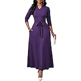 BubFee Maxi Dresses for Women Semi Formal Long Dress 3/4 Sleeve Casual A-line Church Dresses with Pockets