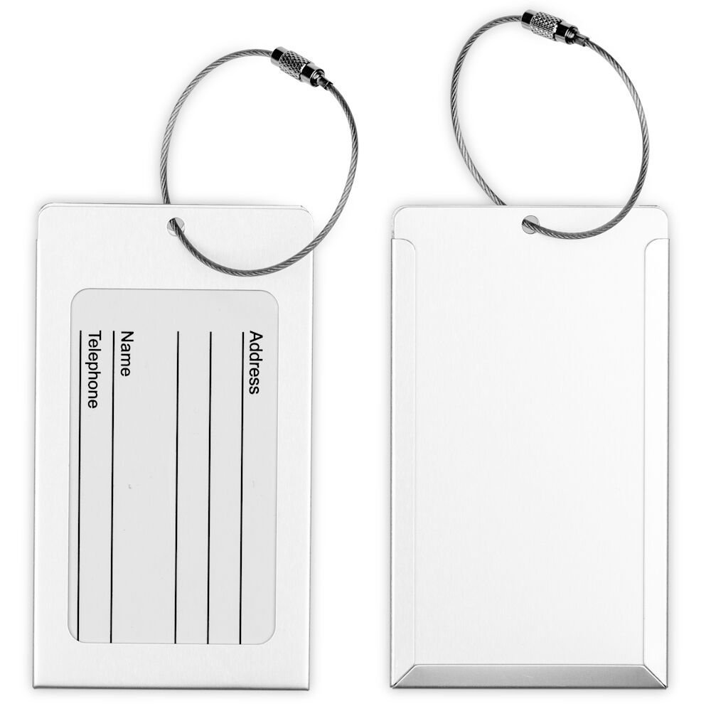 H.W.T Luggage Tags, 2 Pack Metal Rectangular ID Identifier Name Tag Address Labels, Silver — image 1