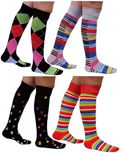 4 Pairs Moderate 15-20 mmHg Gruaduted Support Compression Knee High Socks (9-11, Assorted 412A)