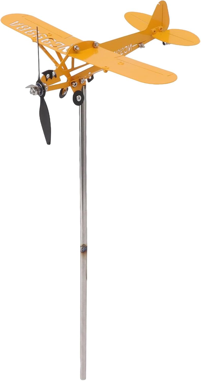 Weathervanes - Piper J3 Cub Airplane Weathervane for Yard and Garden Decor, 3D Metal Wind Sculpture, Gifts for Flight Lovers (S)
