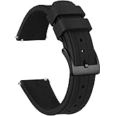 Ayadoo 24mm Sporty Silicone Watch Band, Quick Release Replacement, Black Watch Strap with Black Buckle for Men Women